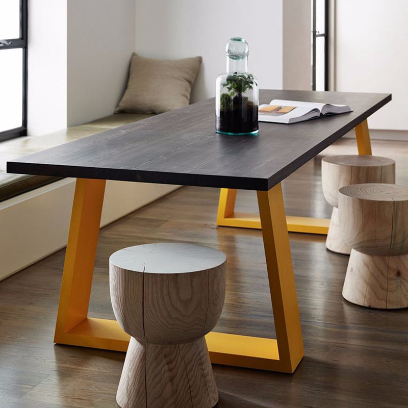 Rectangle Dining Table Pine Solid Wood Table Luxury with Double Pedestal Base Black Without Chairs Clearhalo ' dining_table' 'Dining Tables & Seating' 'Dining Tables' 'furn' 'furn_dining_table' 'Furniture' 'furniture_dining_table' 'Kitchen & Dining Furniture' 'kitchen&dining_furn' 'kitchen' 'kitchen_dining_table' 4577011
