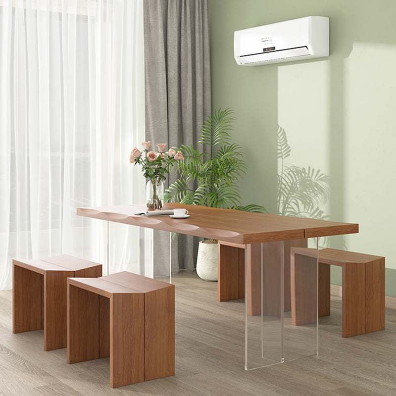 Luxury Wood Table for Restaurant Rectangle Dining Table with Acrylic Double Pedestal Base Brown 63"L x 27.6"W x 29.5"H Without Chairs Clearhalo ' dining_table' 'Dining Tables & Seating' 'Dining Tables' 'furn' 'furn_dining_table' 'Furniture' 'furniture_dining_table' 'Kitchen & Dining Furniture' 'kitchen&dining_furn' 'kitchen' 'kitchen_dining_table' 4577046