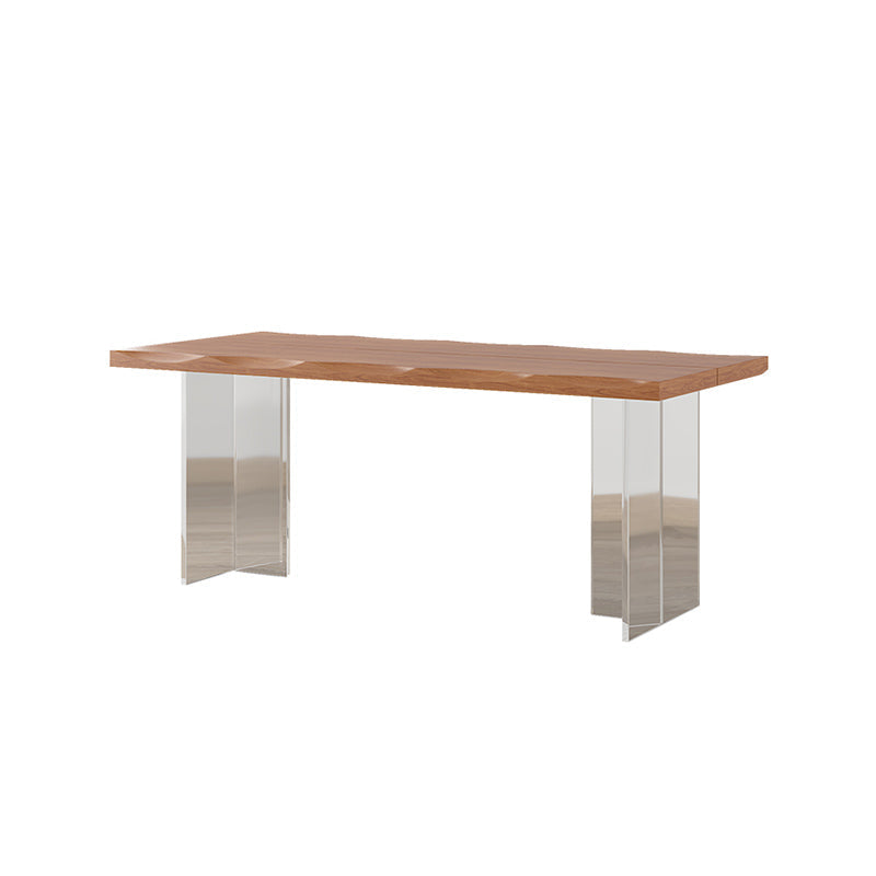 Luxury Wood Table for Restaurant Rectangle Dining Table with Acrylic Double Pedestal Base Brown Without Chairs Clearhalo ' dining_table' 'Dining Tables & Seating' 'Dining Tables' 'furn' 'furn_dining_table' 'Furniture' 'furniture_dining_table' 'Kitchen & Dining Furniture' 'kitchen&dining_furn' 'kitchen' 'kitchen_dining_table' 4577050