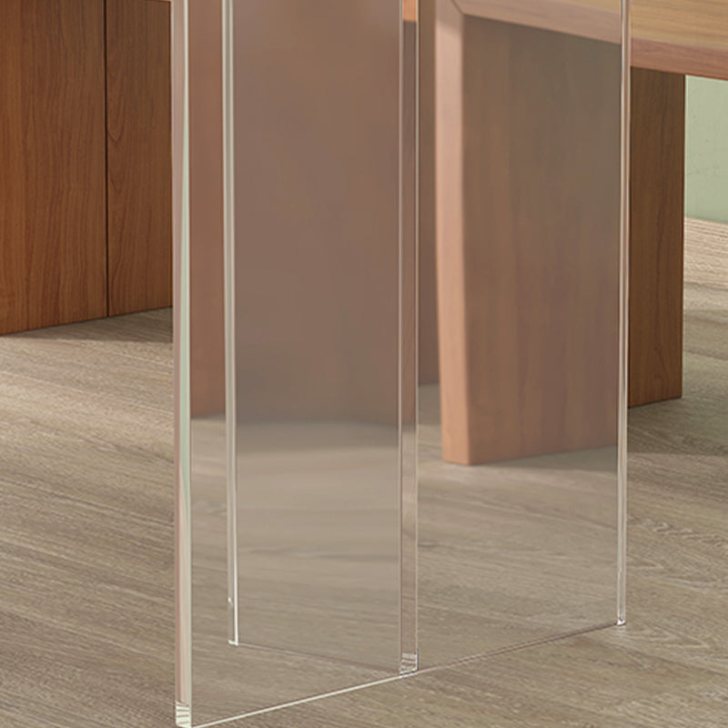 Luxury Wood Table for Restaurant Rectangle Dining Table with Acrylic Double Pedestal Base Clearhalo ' dining_table' 'Dining Tables & Seating' 'Dining Tables' 'furn' 'furn_dining_table' 'Furniture' 'furniture_dining_table' 'Kitchen & Dining Furniture' 'kitchen&dining_furn' 'kitchen' 'kitchen_dining_table' 4577052