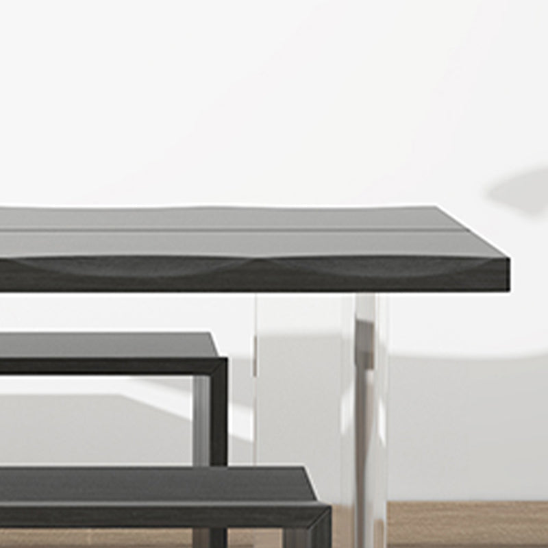 Luxury Wood Table for Restaurant Rectangle Dining Table with Acrylic Double Pedestal Base Clearhalo ' dining_table' 'Dining Tables & Seating' 'Dining Tables' 'furn' 'furn_dining_table' 'Furniture' 'furniture_dining_table' 'Kitchen & Dining Furniture' 'kitchen&dining_furn' 'kitchen' 'kitchen_dining_table' 4577054