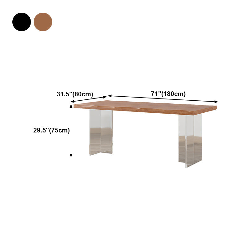 Luxury Wood Table for Restaurant Rectangle Dining Table with Acrylic Double Pedestal Base Clearhalo ' dining_table' 'Dining Tables & Seating' 'Dining Tables' 'furn' 'furn_dining_table' 'Furniture' 'furniture_dining_table' 'Kitchen & Dining Furniture' 'kitchen&dining_furn' 'kitchen' 'kitchen_dining_table' 4577058