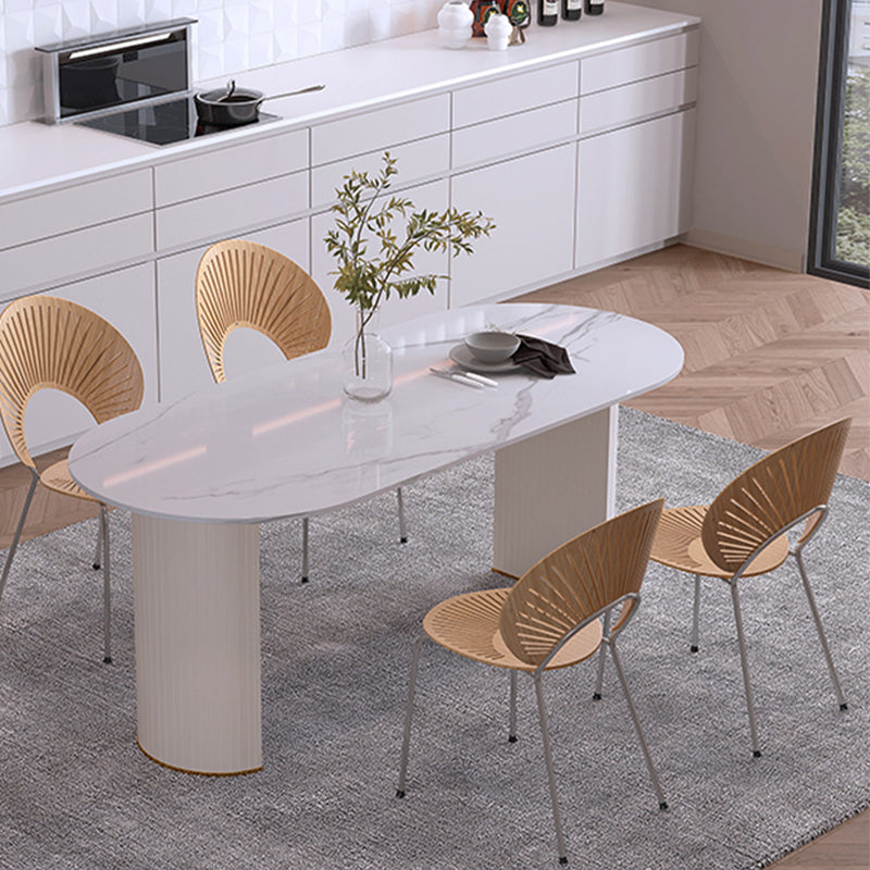 Sintered Stone Dining Table Luxury Double Pedestal Table for Dining Room Oval White 55.1"L x 31.5"W x 29.5"H Clearhalo ' dining_table' 'Dining Tables & Seating' 'Dining Tables' 'furn' 'furn_dining_table' 'Furniture' 'furniture_dining_table' 'Kitchen & Dining Furniture' 'kitchen&dining_furn' 'kitchen' 'kitchen_dining_table' 4577061