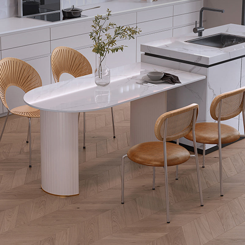 Sintered Stone Dining Table Luxury Double Pedestal Table for Dining Room Free Form White 55.1"L x 31.5"W x 29.5"H Clearhalo ' dining_table' 'Dining Tables & Seating' 'Dining Tables' 'furn' 'furn_dining_table' 'Furniture' 'furniture_dining_table' 'Kitchen & Dining Furniture' 'kitchen&dining_furn' 'kitchen' 'kitchen_dining_table' 4577062