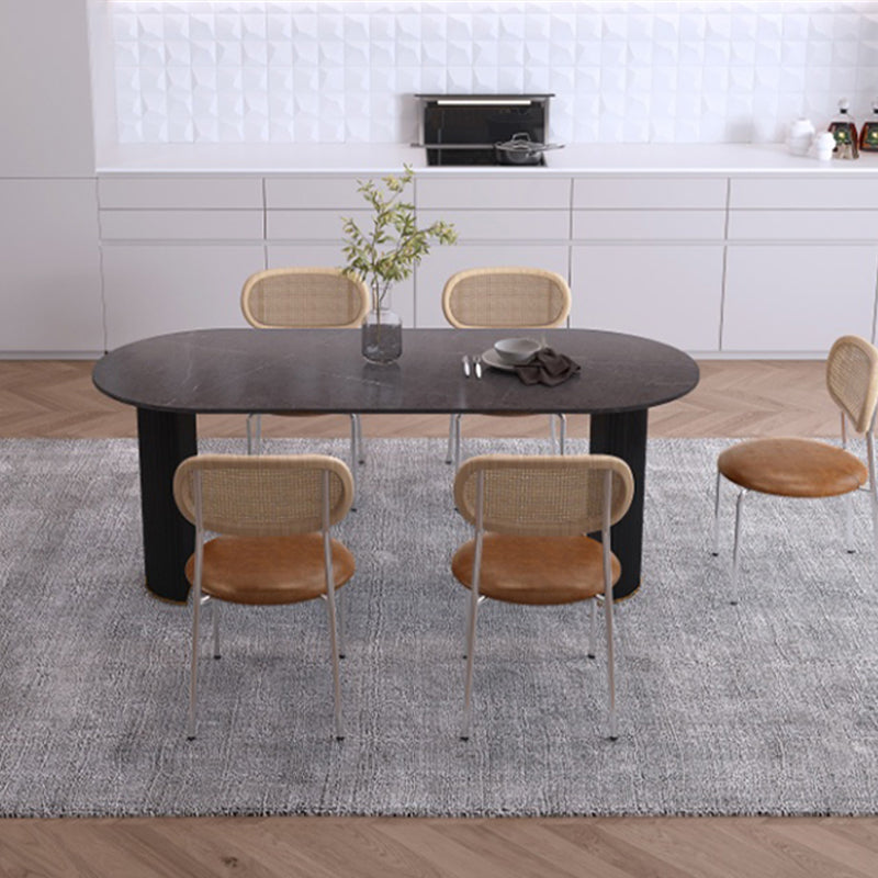 Sintered Stone Dining Table Luxury Double Pedestal Table for Dining Room Oval Black 47.2"L x 23.6"W x 29.5"H Clearhalo ' dining_table' 'Dining Tables & Seating' 'Dining Tables' 'furn' 'furn_dining_table' 'Furniture' 'furniture_dining_table' 'Kitchen & Dining Furniture' 'kitchen&dining_furn' 'kitchen' 'kitchen_dining_table' 4577063