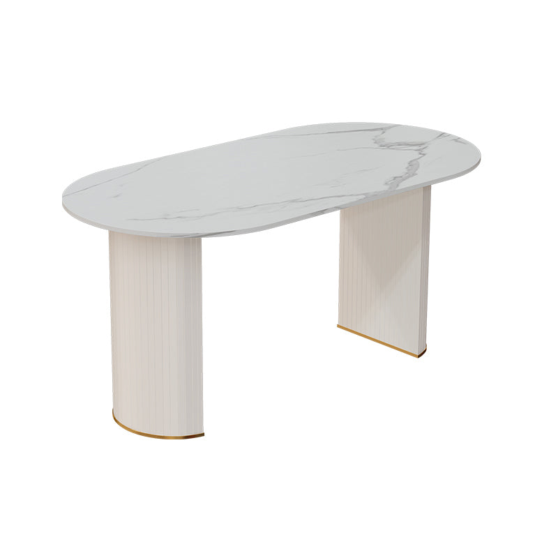 Sintered Stone Dining Table Luxury Double Pedestal Table for Dining Room Oval White Clearhalo ' dining_table' 'Dining Tables & Seating' 'Dining Tables' 'furn' 'furn_dining_table' 'Furniture' 'furniture_dining_table' 'Kitchen & Dining Furniture' 'kitchen&dining_furn' 'kitchen' 'kitchen_dining_table' 4577065