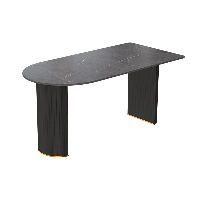 Sintered Stone Dining Table Luxury Double Pedestal Table for Dining Room Free Form Black Clearhalo ' dining_table' 'Dining Tables & Seating' 'Dining Tables' 'furn' 'furn_dining_table' 'Furniture' 'furniture_dining_table' 'Kitchen & Dining Furniture' 'kitchen&dining_furn' 'kitchen' 'kitchen_dining_table' 4577070
