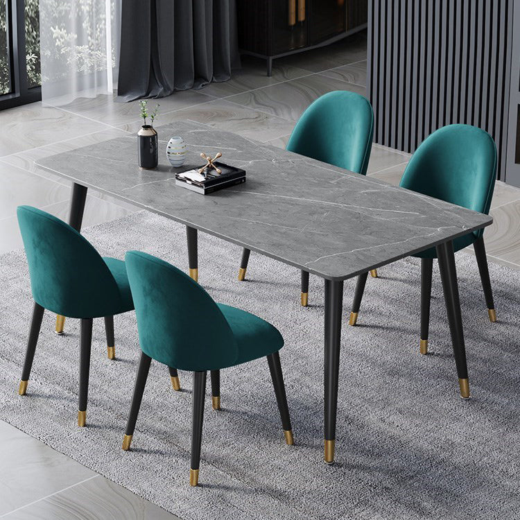Metal Contemporary Rectangular Dining Table Sintered Stone Top Table with Black Legs Gray 55.1"L x 31.5"W x 29.5"H Without Chairs Clearhalo ' dining_table' 'Dining Tables & Seating' 'Dining Tables' 'furn' 'furn_dining_table' 'Furniture' 'furniture_dining_table' 'Kitchen & Dining Furniture' 'kitchen&dining_furn' 'kitchen' 'kitchen_dining_table' 4577137