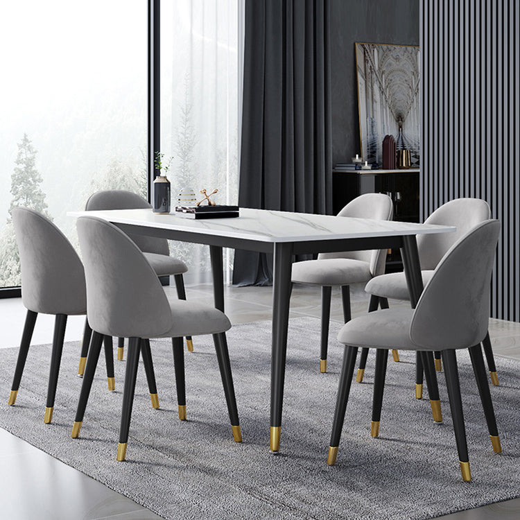 Metal Contemporary Rectangular Dining Table Sintered Stone Top Table with Black Legs White Without Chairs Clearhalo ' dining_table' 'Dining Tables & Seating' 'Dining Tables' 'furn' 'furn_dining_table' 'Furniture' 'furniture_dining_table' 'Kitchen & Dining Furniture' 'kitchen&dining_furn' 'kitchen' 'kitchen_dining_table' 4577140