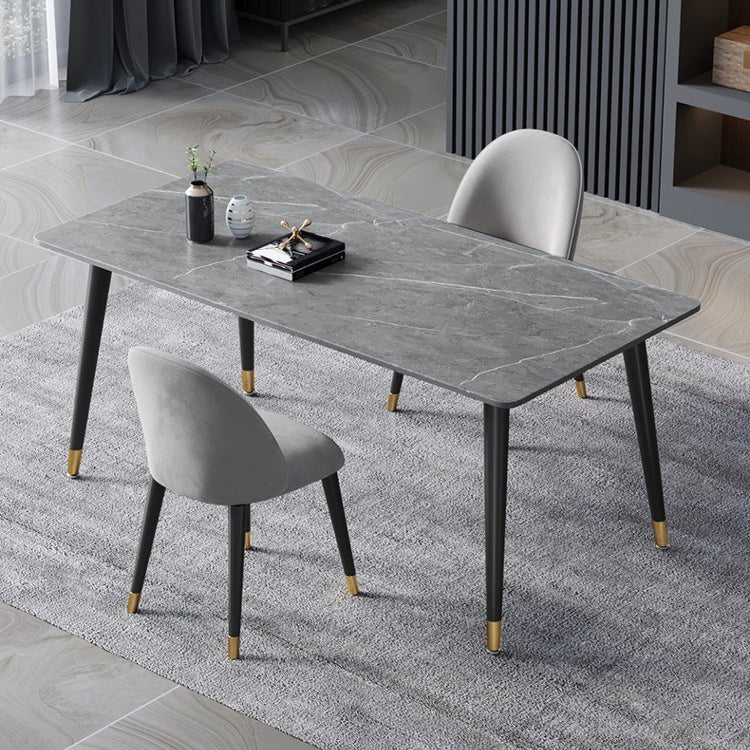 Metal Contemporary Rectangular Dining Table Sintered Stone Top Table with Black Legs Clearhalo ' dining_table' 'Dining Tables & Seating' 'Dining Tables' 'furn' 'furn_dining_table' 'Furniture' 'furniture_dining_table' 'Kitchen & Dining Furniture' 'kitchen&dining_furn' 'kitchen' 'kitchen_dining_table' 4577146