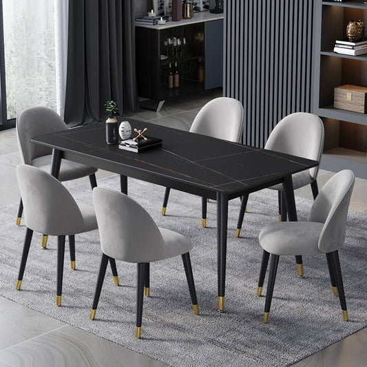 Metal Contemporary Rectangular Dining Table Sintered Stone Top Table with Black Legs Clearhalo ' dining_table' 'Dining Tables & Seating' 'Dining Tables' 'furn' 'furn_dining_table' 'Furniture' 'furniture_dining_table' 'Kitchen & Dining Furniture' 'kitchen&dining_furn' 'kitchen' 'kitchen_dining_table' 4577147