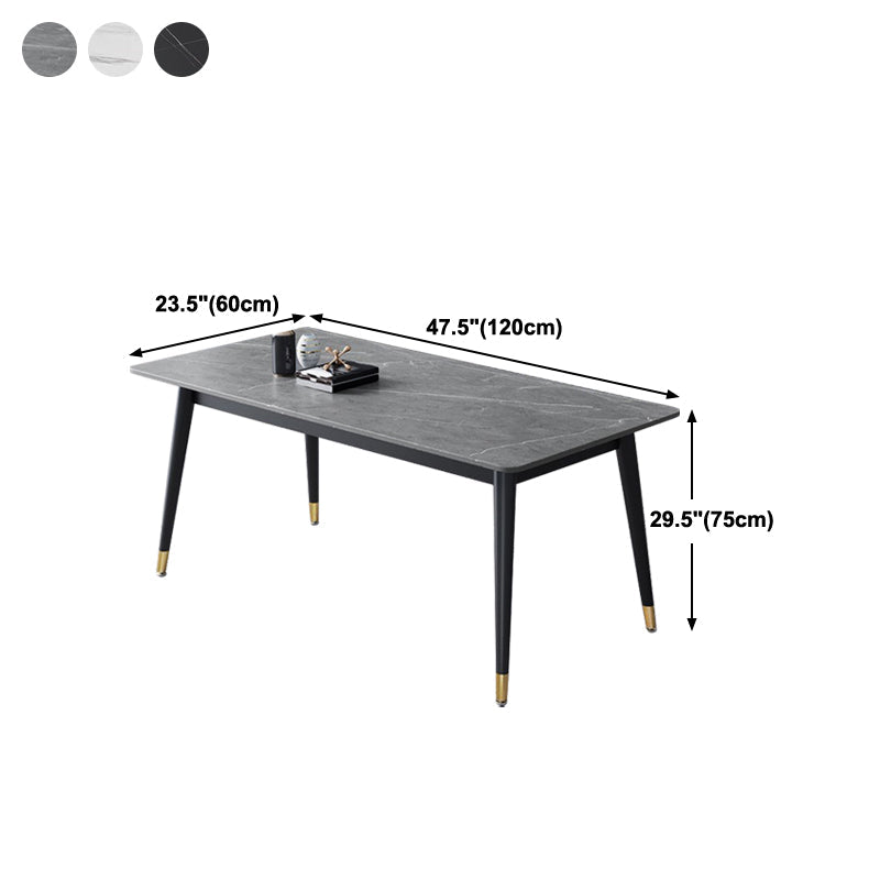 Metal Contemporary Rectangular Dining Table Sintered Stone Top Table with Black Legs Clearhalo ' dining_table' 'Dining Tables & Seating' 'Dining Tables' 'furn' 'furn_dining_table' 'Furniture' 'furniture_dining_table' 'Kitchen & Dining Furniture' 'kitchen&dining_furn' 'kitchen' 'kitchen_dining_table' 4577151