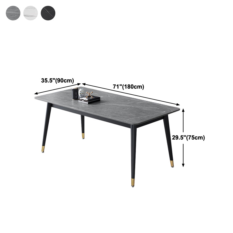 Metal Contemporary Rectangular Dining Table Sintered Stone Top Table with Black Legs Clearhalo ' dining_table' 'Dining Tables & Seating' 'Dining Tables' 'furn' 'furn_dining_table' 'Furniture' 'furniture_dining_table' 'Kitchen & Dining Furniture' 'kitchen&dining_furn' 'kitchen' 'kitchen_dining_table' 4577154