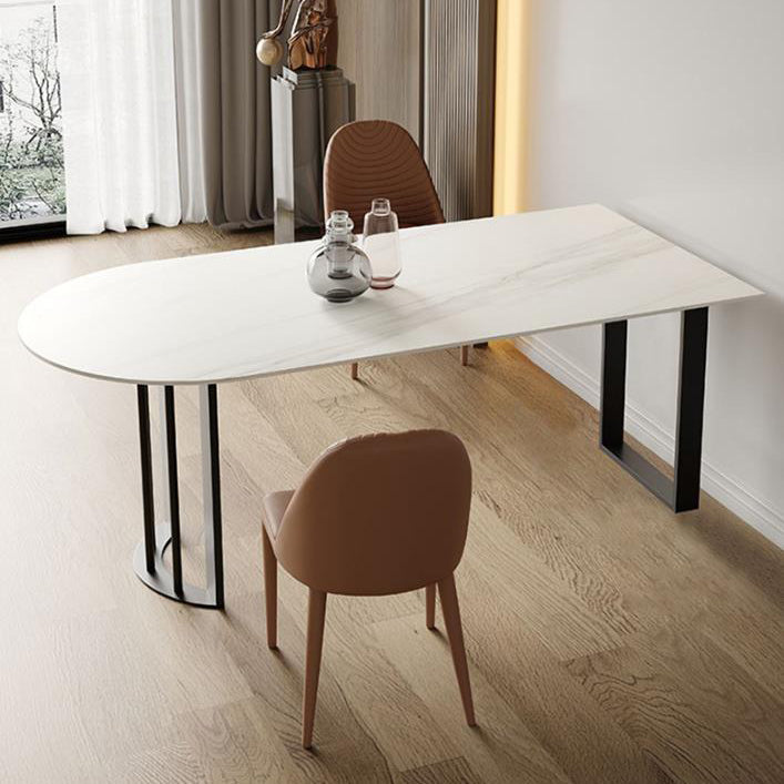 White Stone Top Dining Table Modern Dining Table with Sled Base Black 55.1"L x 31.5"W x 29.5"H Without Chairs Clearhalo ' dining_table' 'Dining Tables & Seating' 'Dining Tables' 'furn' 'furn_dining_table' 'Furniture' 'furniture_dining_table' 'Kitchen & Dining Furniture' 'kitchen&dining_furn' 'kitchen' 'kitchen_dining_table' 4577157
