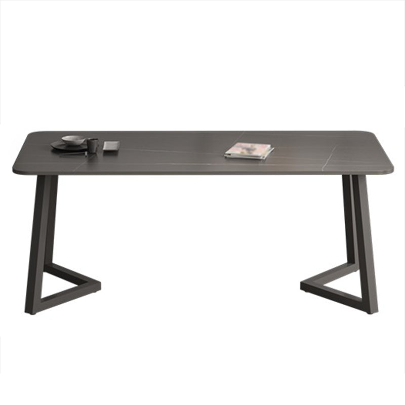 Industrial Style Stone Dining Table Double Pedestal Dining Room Collection Clearhalo ' dining_table' 'Dining Tables & Seating' 'Dining Tables' 'furn' 'furn_dining_table' 'Furniture' 'furniture_dining_table' 'Kitchen & Dining Furniture' 'kitchen&dining_furn' 'kitchen' 'kitchen_dining_table' 4577179