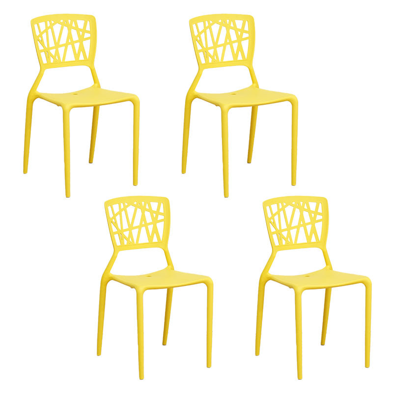 Contemporary Open Back Chair Plastic Stackable Dining Armless Side Chair Yellow 4 Piece Set Clearhalo ' kitchen&dining_furn' 'Dining Chairs' 'Dining Tables & Seating' 'dining_chair' 'furn' 'furn_dining_chair' 'Furniture' 'furniture_dining_chair' 'Kitchen & Dining Furniture' 'kitchen' 4577214