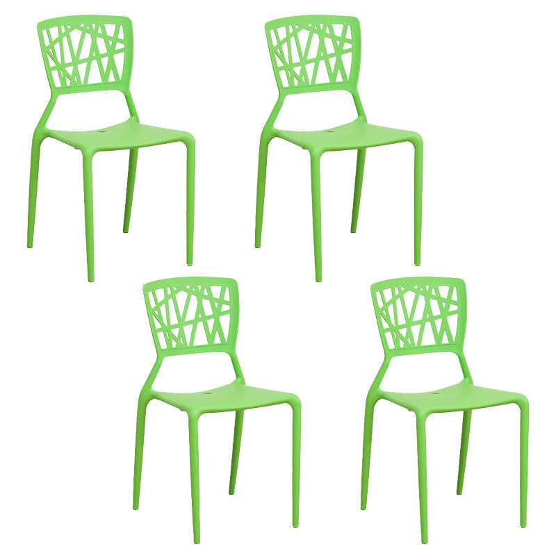 Contemporary Open Back Chair Plastic Stackable Dining Armless Side Chair Green 4 Piece Set Clearhalo ' kitchen&dining_furn' 'Dining Chairs' 'Dining Tables & Seating' 'dining_chair' 'furn' 'furn_dining_chair' 'Furniture' 'furniture_dining_chair' 'Kitchen & Dining Furniture' 'kitchen' 4577225