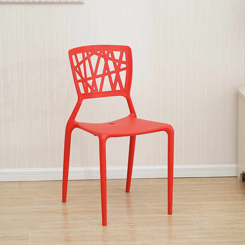 Contemporary Open Back Chair Plastic Stackable Dining Armless Side Chair Red 1 Piece Clearhalo ' kitchen&dining_furn' 'Dining Chairs' 'Dining Tables & Seating' 'dining_chair' 'furn' 'furn_dining_chair' 'Furniture' 'furniture_dining_chair' 'Kitchen & Dining Furniture' 'kitchen' 4577228