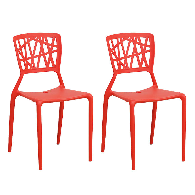 Contemporary Open Back Chair Plastic Stackable Dining Armless Side Chair Red 2 Piece Set Clearhalo ' kitchen&dining_furn' 'Dining Chairs' 'Dining Tables & Seating' 'dining_chair' 'furn' 'furn_dining_chair' 'Furniture' 'furniture_dining_chair' 'Kitchen & Dining Furniture' 'kitchen' 4577230