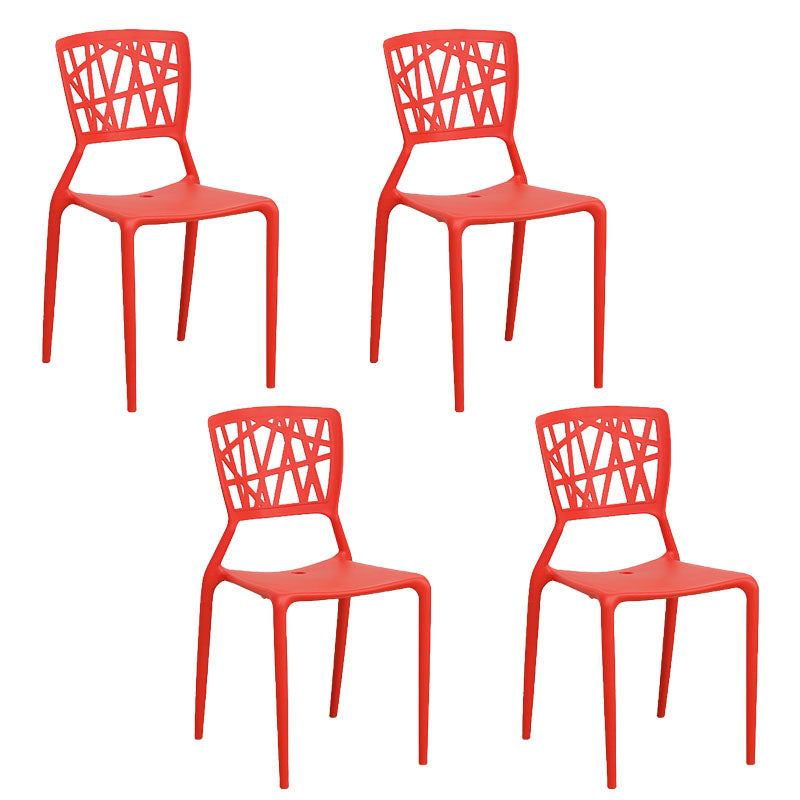 Contemporary Open Back Chair Plastic Stackable Dining Armless Side Chair Red 4 Piece Set Clearhalo ' kitchen&dining_furn' 'Dining Chairs' 'Dining Tables & Seating' 'dining_chair' 'furn' 'furn_dining_chair' 'Furniture' 'furniture_dining_chair' 'Kitchen & Dining Furniture' 'kitchen' 4577231