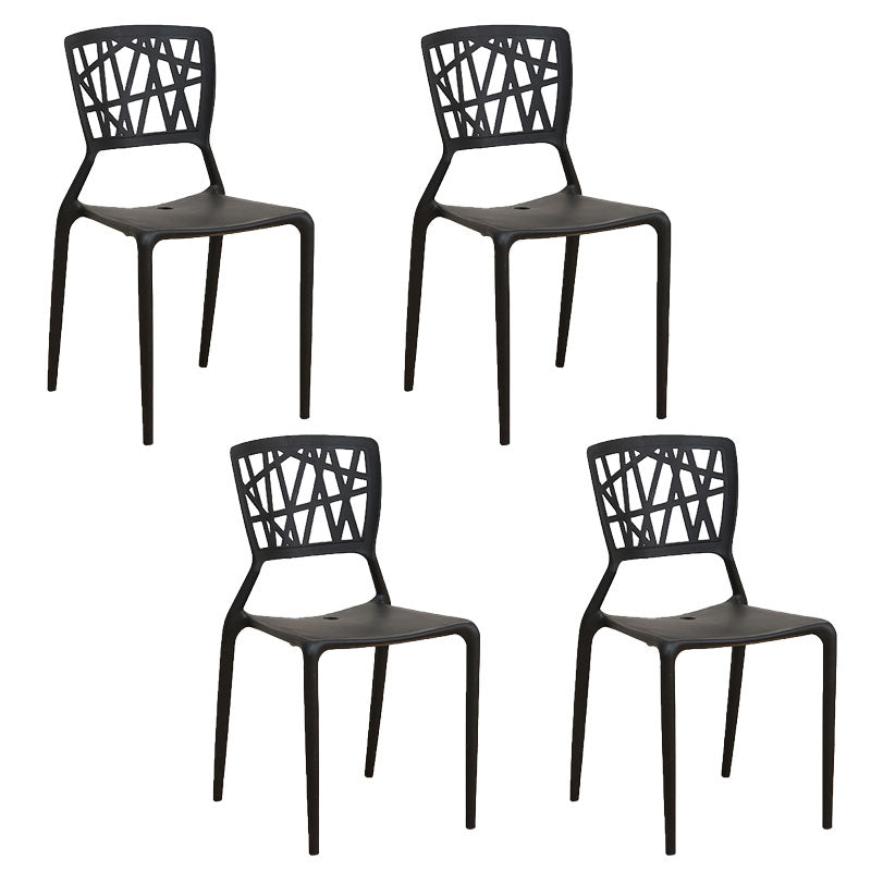 Contemporary Open Back Chair Plastic Stackable Dining Armless Side Chair Black 4 Piece Set Clearhalo ' kitchen&dining_furn' 'Dining Chairs' 'Dining Tables & Seating' 'dining_chair' 'furn' 'furn_dining_chair' 'Furniture' 'furniture_dining_chair' 'Kitchen & Dining Furniture' 'kitchen' 4577234
