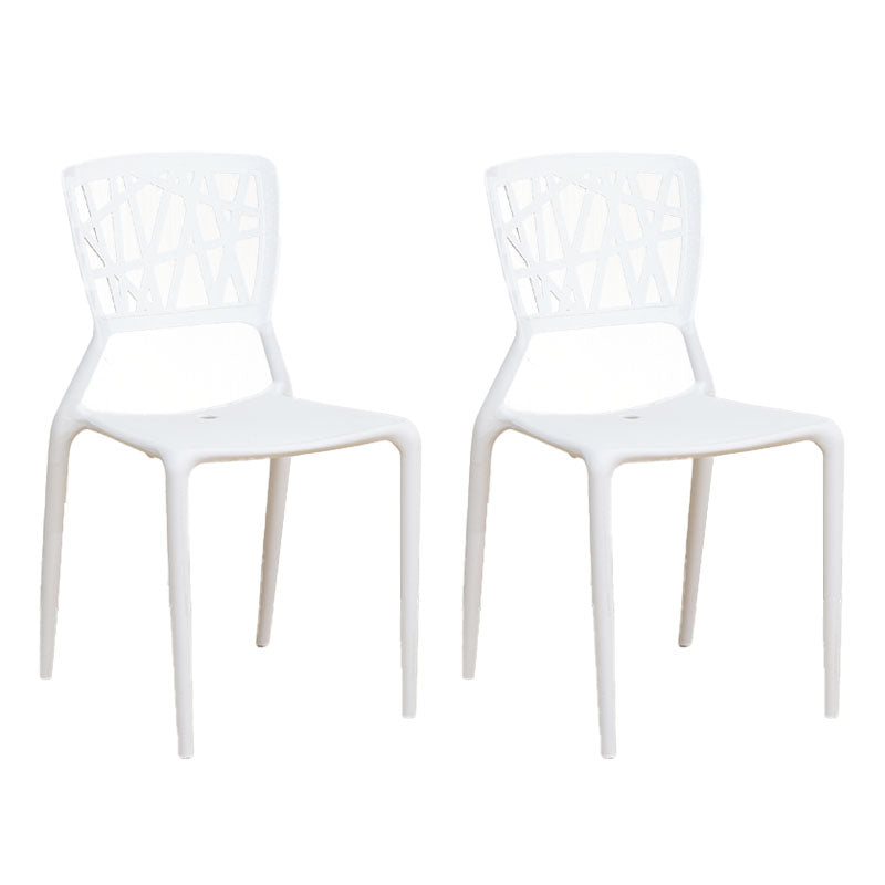 Contemporary Open Back Chair Plastic Stackable Dining Armless Side Chair White 2 Piece Set Clearhalo ' kitchen&dining_furn' 'Dining Chairs' 'Dining Tables & Seating' 'dining_chair' 'furn' 'furn_dining_chair' 'Furniture' 'furniture_dining_chair' 'Kitchen & Dining Furniture' 'kitchen' 4577236