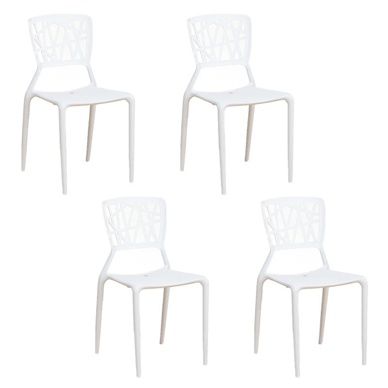 Contemporary Open Back Chair Plastic Stackable Dining Armless Side Chair White 4 Piece Set Clearhalo ' kitchen&dining_furn' 'Dining Chairs' 'Dining Tables & Seating' 'dining_chair' 'furn' 'furn_dining_chair' 'Furniture' 'furniture_dining_chair' 'Kitchen & Dining Furniture' 'kitchen' 4577237