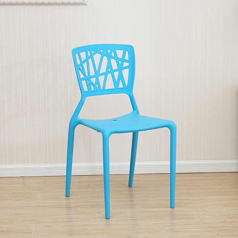 Contemporary Open Back Chair Plastic Stackable Dining Armless Side Chair Blue 1 Piece Clearhalo ' kitchen&dining_furn' 'Dining Chairs' 'Dining Tables & Seating' 'dining_chair' 'furn' 'furn_dining_chair' 'Furniture' 'furniture_dining_chair' 'Kitchen & Dining Furniture' 'kitchen' 4577238