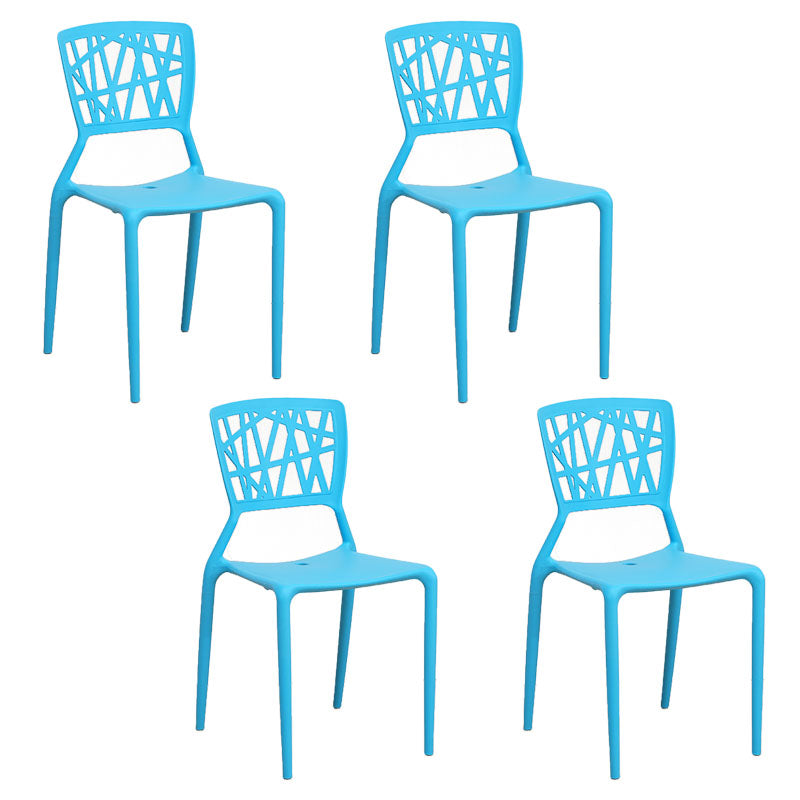Contemporary Open Back Chair Plastic Stackable Dining Armless Side Chair Blue 4 Piece Set Clearhalo ' kitchen&dining_furn' 'Dining Chairs' 'Dining Tables & Seating' 'dining_chair' 'furn' 'furn_dining_chair' 'Furniture' 'furniture_dining_chair' 'Kitchen & Dining Furniture' 'kitchen' 4577240