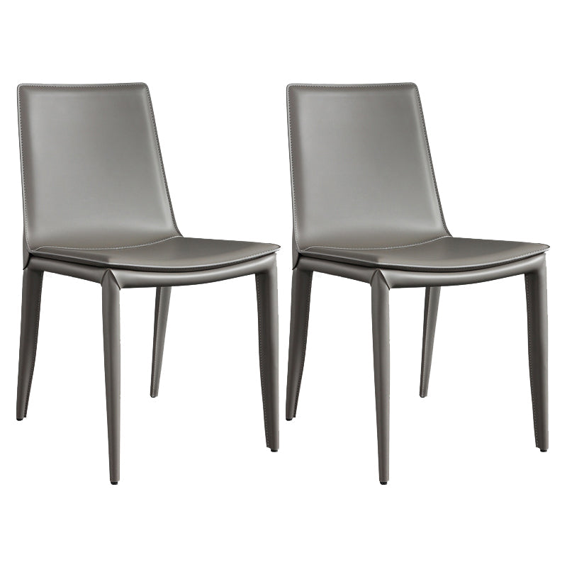 Designer Style Restaurant Leather Side Chair Solid Back Matte Finish Dining Chair Grey 2 Piece Set Clearhalo ' kitchen&dining_furn' 'Dining Chairs' 'Dining Tables & Seating' 'dining_chair' 'furn' 'furn_dining_chair' 'Furniture' 'furniture_dining_chair' 'Kitchen & Dining Furniture' 'kitchen' 4577244