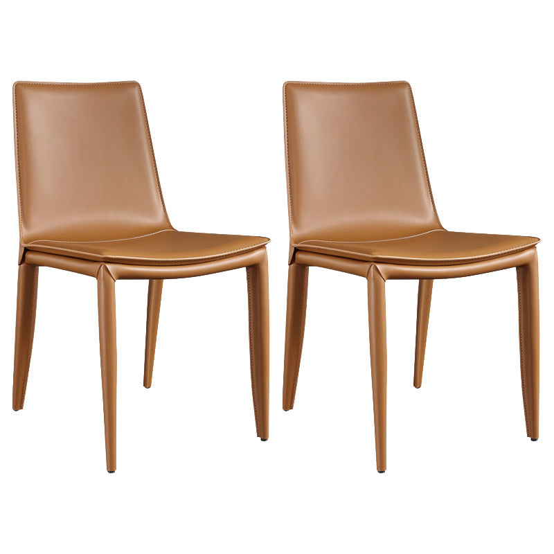Designer Style Restaurant Leather Side Chair Solid Back Matte Finish Dining Chair Orange 2 Piece Set Clearhalo ' kitchen&dining_furn' 'Dining Chairs' 'Dining Tables & Seating' 'dining_chair' 'furn' 'furn_dining_chair' 'Furniture' 'furniture_dining_chair' 'Kitchen & Dining Furniture' 'kitchen' 4577246