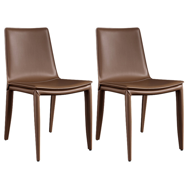 Designer Style Restaurant Leather Side Chair Solid Back Matte Finish Dining Chair Brown 2 Piece Set Clearhalo ' kitchen&dining_furn' 'Dining Chairs' 'Dining Tables & Seating' 'dining_chair' 'furn' 'furn_dining_chair' 'Furniture' 'furniture_dining_chair' 'Kitchen & Dining Furniture' 'kitchen' 4577248