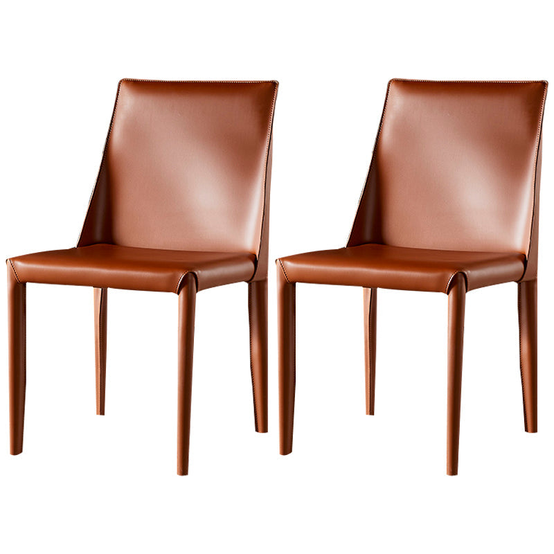 Modern Metal Dining Armless Chair Leather Dining Room Chair for Restaurant Use Brown 2 Piece Set Clearhalo ' kitchen&dining_furn' 'Dining Chairs' 'Dining Tables & Seating' 'dining_chair' 'furn' 'furn_dining_chair' 'Furniture' 'furniture_dining_chair' 'Kitchen & Dining Furniture' 'kitchen' 4577265