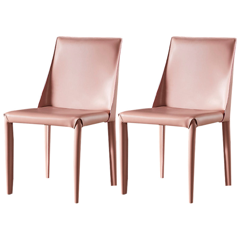 Modern Metal Dining Armless Chair Leather Dining Room Chair for Restaurant Use Light Pink 2 Piece Set Clearhalo ' kitchen&dining_furn' 'Dining Chairs' 'Dining Tables & Seating' 'dining_chair' 'furn' 'furn_dining_chair' 'Furniture' 'furniture_dining_chair' 'Kitchen & Dining Furniture' 'kitchen' 4577273
