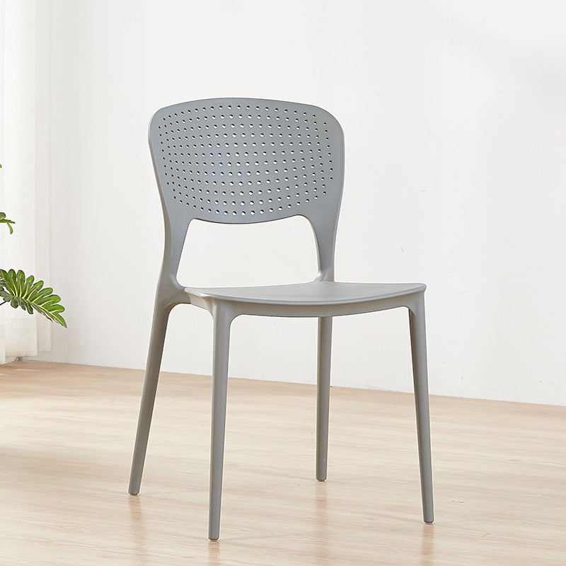 Contemporary Open Back Chairs Dining Armless Stackable Plastic Side Chair Grey 1 Piece Clearhalo ' kitchen&dining_furn' 'Dining Chairs' 'Dining Tables & Seating' 'dining_chair' 'furn' 'furn_dining_chair' 'Furniture' 'furniture_dining_chair' 'Kitchen & Dining Furniture' 'kitchen' 4577282
