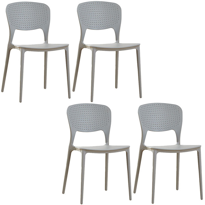 Contemporary Open Back Chairs Dining Armless Stackable Plastic Side Chair Grey 4 Piece Set Clearhalo ' kitchen&dining_furn' 'Dining Chairs' 'Dining Tables & Seating' 'dining_chair' 'furn' 'furn_dining_chair' 'Furniture' 'furniture_dining_chair' 'Kitchen & Dining Furniture' 'kitchen' 4577285