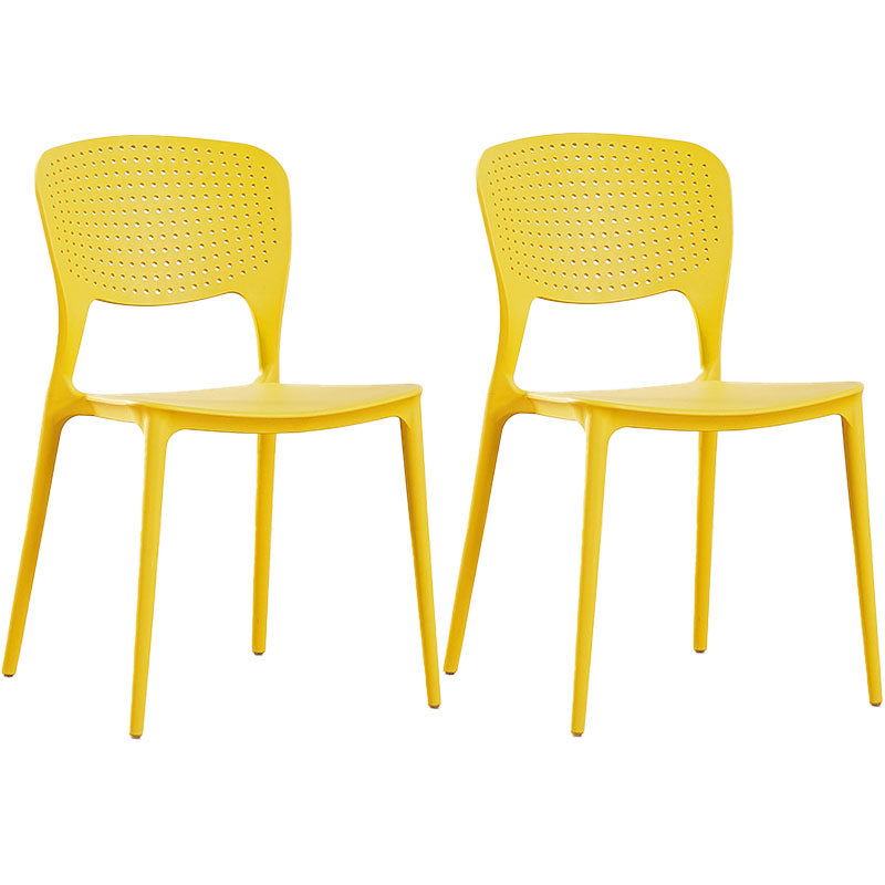 Contemporary Open Back Chairs Dining Armless Stackable Plastic Side Chair Yellow 2 Piece Set Clearhalo ' kitchen&dining_furn' 'Dining Chairs' 'Dining Tables & Seating' 'dining_chair' 'furn' 'furn_dining_chair' 'Furniture' 'furniture_dining_chair' 'Kitchen & Dining Furniture' 'kitchen' 4577289
