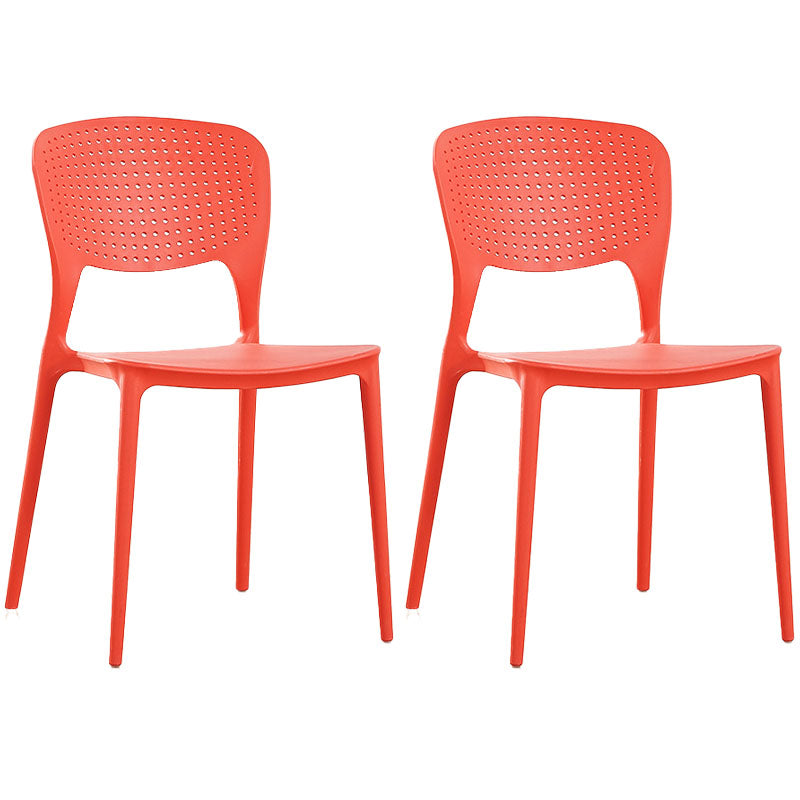 Contemporary Open Back Chairs Dining Armless Stackable Plastic Side Chair Red 2 Piece Set Clearhalo ' kitchen&dining_furn' 'Dining Chairs' 'Dining Tables & Seating' 'dining_chair' 'furn' 'furn_dining_chair' 'Furniture' 'furniture_dining_chair' 'Kitchen & Dining Furniture' 'kitchen' 4577295