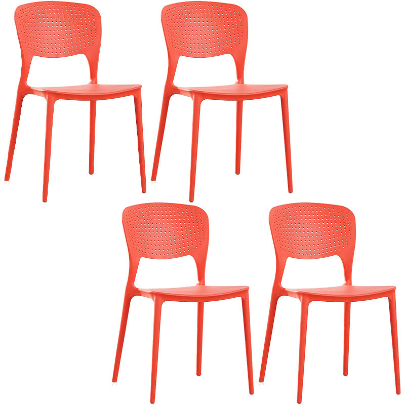Contemporary Open Back Chairs Dining Armless Stackable Plastic Side Chair Red 4 Piece Set Clearhalo ' kitchen&dining_furn' 'Dining Chairs' 'Dining Tables & Seating' 'dining_chair' 'furn' 'furn_dining_chair' 'Furniture' 'furniture_dining_chair' 'Kitchen & Dining Furniture' 'kitchen' 4577298