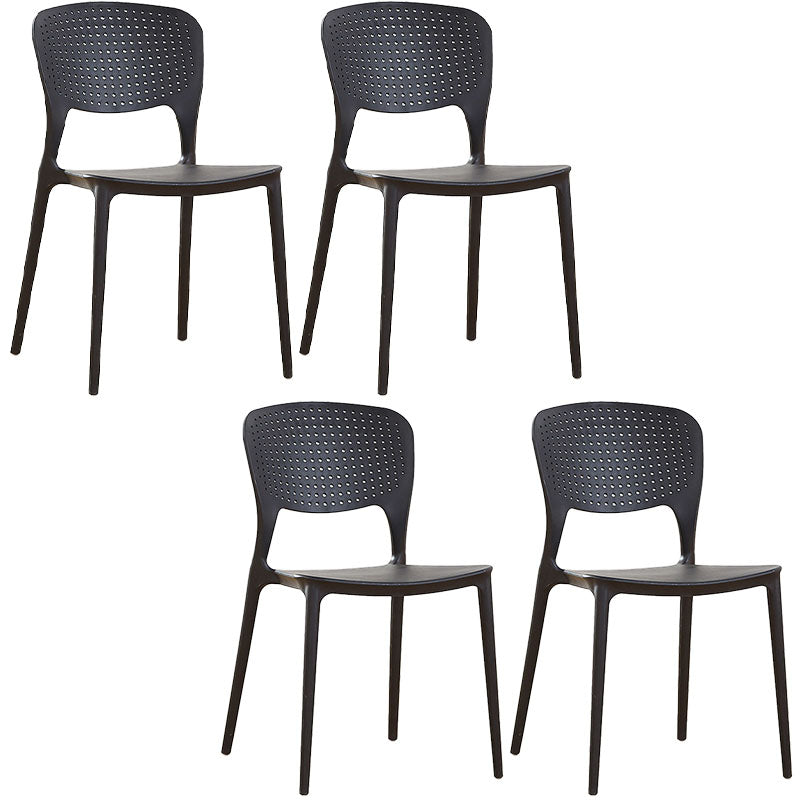Contemporary Open Back Chairs Dining Armless Stackable Plastic Side Chair Black 4 Piece Set Clearhalo ' kitchen&dining_furn' 'Dining Chairs' 'Dining Tables & Seating' 'dining_chair' 'furn' 'furn_dining_chair' 'Furniture' 'furniture_dining_chair' 'Kitchen & Dining Furniture' 'kitchen' 4577301