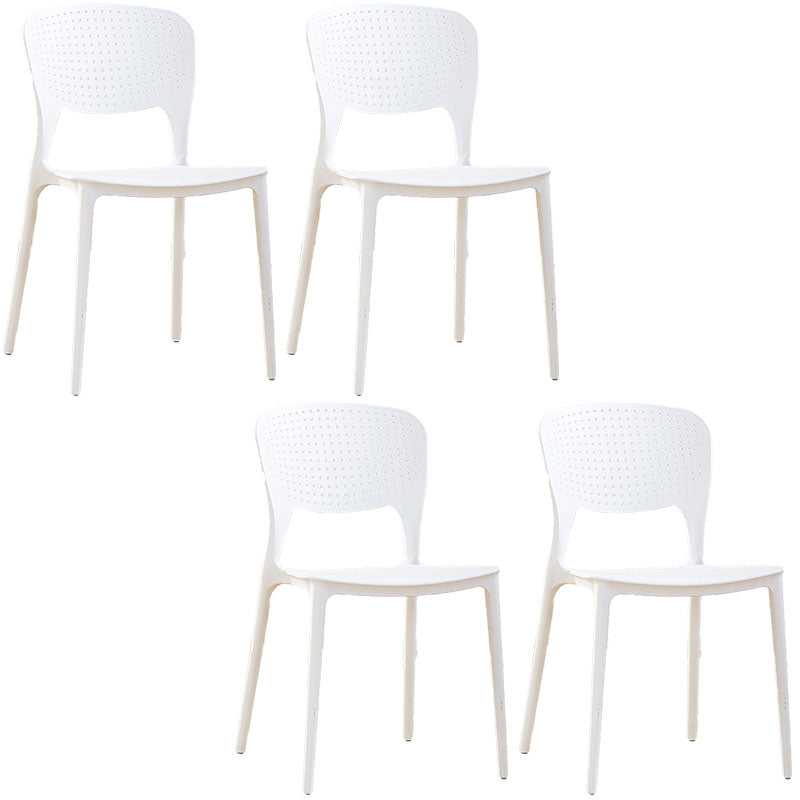 Contemporary Open Back Chairs Dining Armless Stackable Plastic Side Chair White 4 Piece Set Clearhalo ' kitchen&dining_furn' 'Dining Chairs' 'Dining Tables & Seating' 'dining_chair' 'furn' 'furn_dining_chair' 'Furniture' 'furniture_dining_chair' 'Kitchen & Dining Furniture' 'kitchen' 4577304