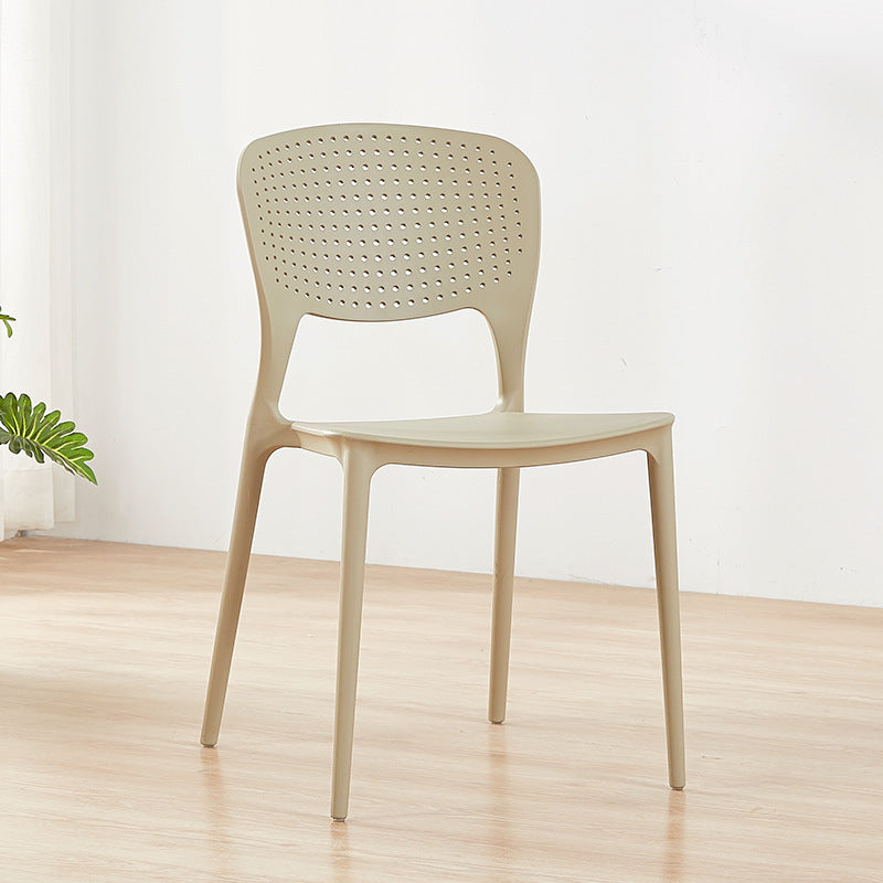 Contemporary Open Back Chairs Dining Armless Stackable Plastic Side Chair Khaki 1 Piece Clearhalo ' kitchen&dining_furn' 'Dining Chairs' 'Dining Tables & Seating' 'dining_chair' 'furn' 'furn_dining_chair' 'Furniture' 'furniture_dining_chair' 'Kitchen & Dining Furniture' 'kitchen' 4577305