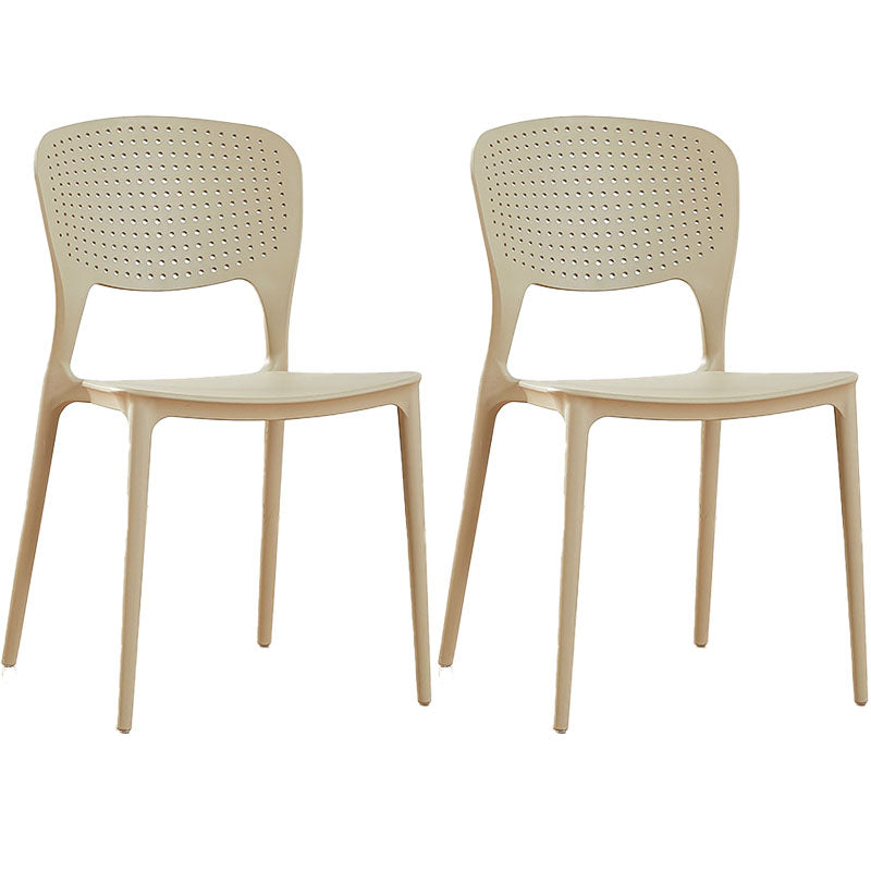 Contemporary Open Back Chairs Dining Armless Stackable Plastic Side Chair Khaki 2 Piece Set Clearhalo ' kitchen&dining_furn' 'Dining Chairs' 'Dining Tables & Seating' 'dining_chair' 'furn' 'furn_dining_chair' 'Furniture' 'furniture_dining_chair' 'Kitchen & Dining Furniture' 'kitchen' 4577306