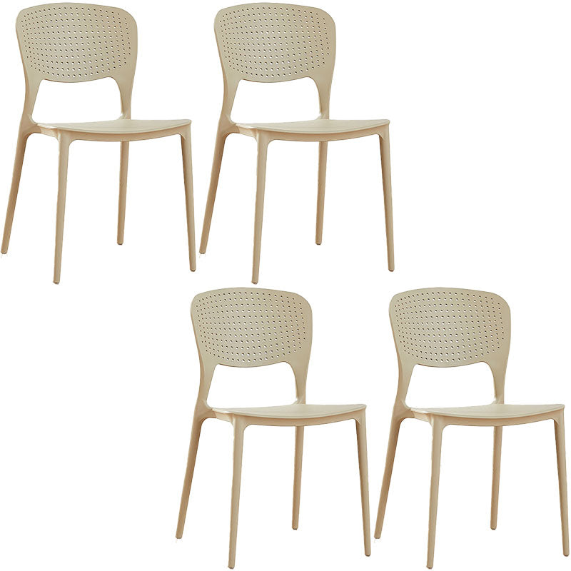 Contemporary Open Back Chairs Dining Armless Stackable Plastic Side Chair Khaki 4 Piece Set Clearhalo ' kitchen&dining_furn' 'Dining Chairs' 'Dining Tables & Seating' 'dining_chair' 'furn' 'furn_dining_chair' 'Furniture' 'furniture_dining_chair' 'Kitchen & Dining Furniture' 'kitchen' 4577307