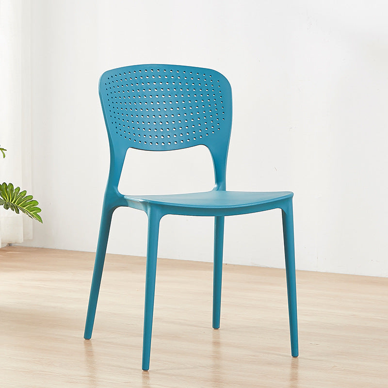 Contemporary Open Back Chairs Dining Armless Stackable Plastic Side Chair Blue 1 Piece Clearhalo ' kitchen&dining_furn' 'Dining Chairs' 'Dining Tables & Seating' 'dining_chair' 'furn' 'furn_dining_chair' 'Furniture' 'furniture_dining_chair' 'Kitchen & Dining Furniture' 'kitchen' 4577308