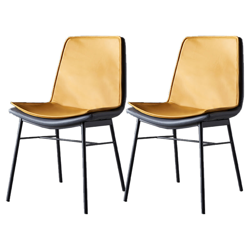 Industrial Design Faux Leather Dining Chairs Armless Solid Back Chair Yellow 2 Piece Set Clearhalo ' kitchen&dining_furn' 'Dining Chairs' 'Dining Tables & Seating' 'dining_chair' 'furn' 'furn_dining_chair' 'Furniture' 'furniture_dining_chair' 'Kitchen & Dining Furniture' 'kitchen' 4577355