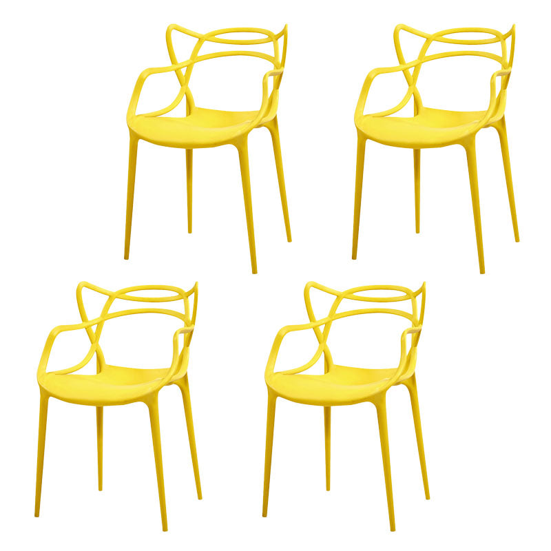 Contemporary Open Back Chair Dining Arm Side Chair with Plastic Legs Yellow 4 Piece Set Clearhalo ' kitchen&dining_furn' 'Dining Chairs' 'Dining Tables & Seating' 'dining_chair' 'furn' 'furn_dining_chair' 'Furniture' 'furniture_dining_chair' 'Kitchen & Dining Furniture' 'kitchen' 4577402