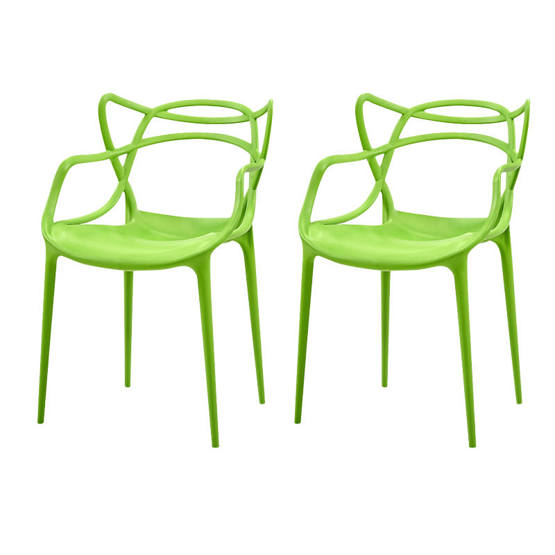 Contemporary Open Back Chair Dining Arm Side Chair with Plastic Legs Green 2 Piece Set Clearhalo ' kitchen&dining_furn' 'Dining Chairs' 'Dining Tables & Seating' 'dining_chair' 'furn' 'furn_dining_chair' 'Furniture' 'furniture_dining_chair' 'Kitchen & Dining Furniture' 'kitchen' 4577405