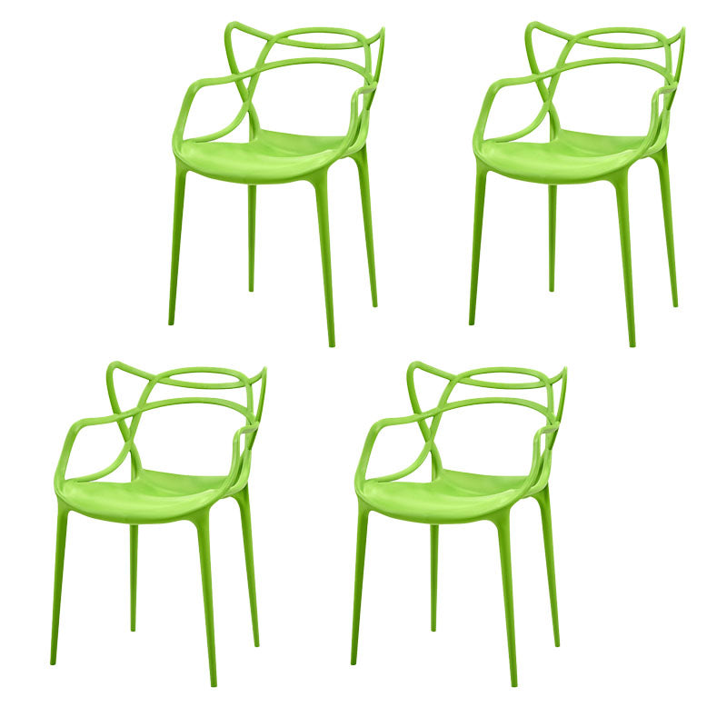 Contemporary Open Back Chair Dining Arm Side Chair with Plastic Legs Green 4 Piece Set Clearhalo ' kitchen&dining_furn' 'Dining Chairs' 'Dining Tables & Seating' 'dining_chair' 'furn' 'furn_dining_chair' 'Furniture' 'furniture_dining_chair' 'Kitchen & Dining Furniture' 'kitchen' 4577407