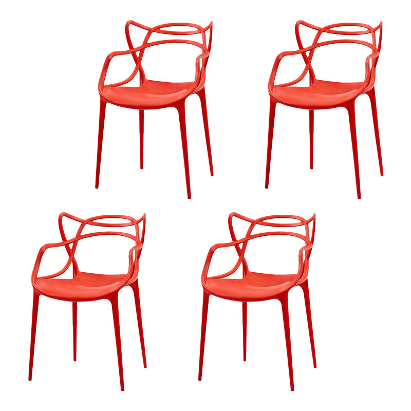 Contemporary Open Back Chair Dining Arm Side Chair with Plastic Legs Red 4 Piece Set Clearhalo ' kitchen&dining_furn' 'Dining Chairs' 'Dining Tables & Seating' 'dining_chair' 'furn' 'furn_dining_chair' 'Furniture' 'furniture_dining_chair' 'Kitchen & Dining Furniture' 'kitchen' 4577414